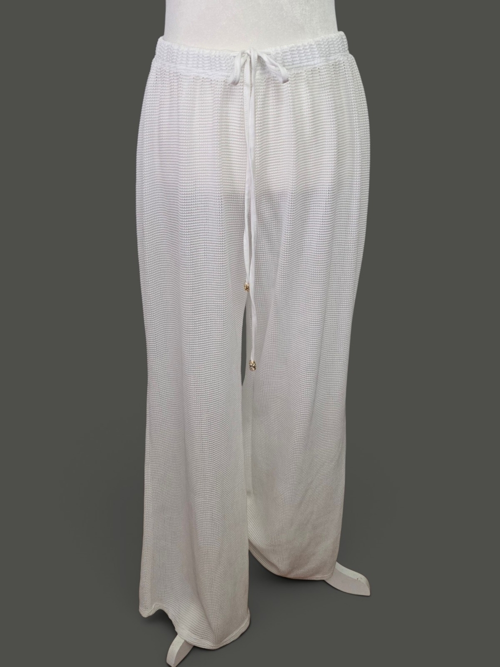 Laguna B White Wide-Leg Drawstring Knit Pants